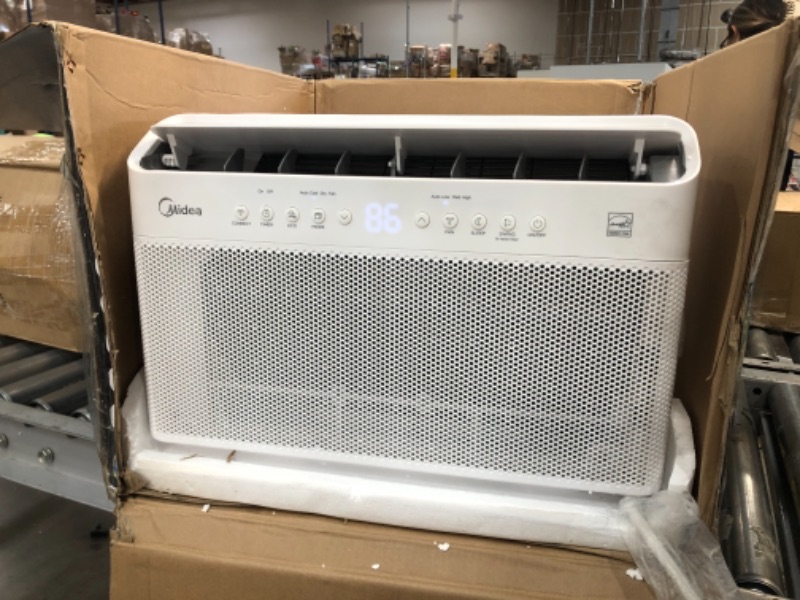 Photo 1 of USED: Midea 8,000 BTU U-Shaped Smart Inverter Window Air Conditioner–Cools up to 350 Sq. Ft., Ultra Quiet with Open Window Flexibility, Works with Alexa/Google Assistant, 35% Energy Savings, Remote Control 19.17 x 21.97 x 13.46 inches

 