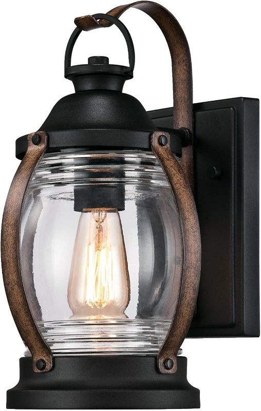 Photo 1 of Westinghouse Lighting 6335100 Canyon One-Light Outdoor Wall Fixture, Textured Black and Barnwood Finish with Clear Glass
