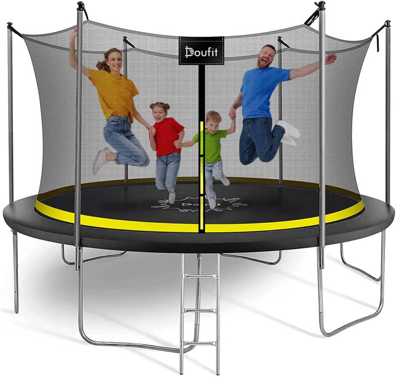 Photo 1 of 8FT Trampoline with Enclosure Net , ASTM Approved Outdoor High-Capacity Family Yard Recreational Trampoline for Kids & Adults with PVC Cover & Wind Stake BLUE 
