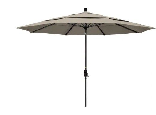 Photo 1 of 11 ft. Fiberglass Collar Tilt Double Vented Patio Umbrella in Granite Olefin