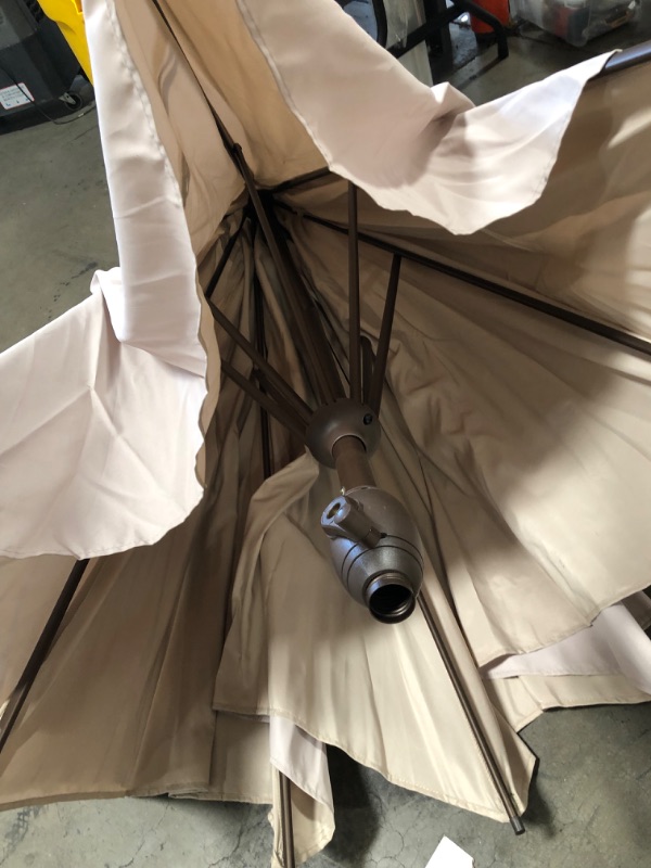 Photo 4 of 11 ft. Fiberglass Collar Tilt Double Vented Patio Umbrella in Granite Olefin