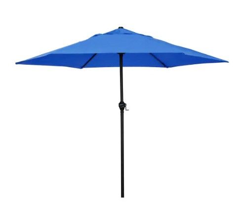 Photo 1 of 9 ft. Steel Market Push Tilt Patio Umbrella in Polyester Pacific Blue
