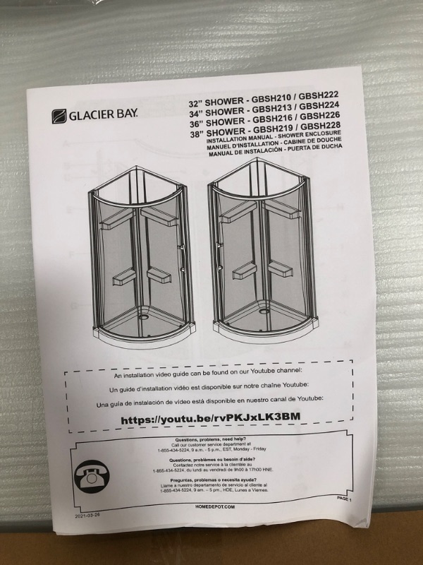 Photo 7 of **incomplete**box 1 and 3 included**missing box 2**
Glacier Bay
Glamour 34 in. x 76.40 in. Corner Drain Corner Shower Kit in Satin Nickel and White