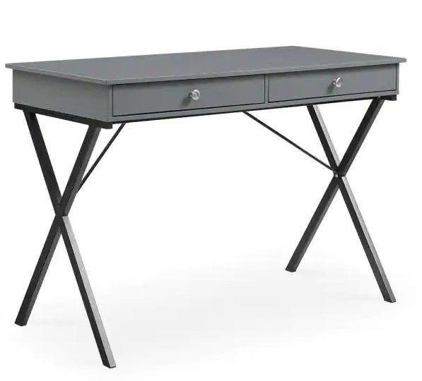 Photo 1 of 42 in. Rectangle Gray MDF 2-Drawer Computer Desk with X-Shape Metal Legs
