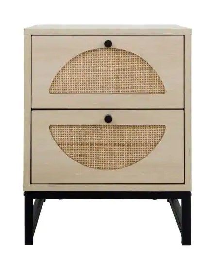 Photo 1 of 2-Storage Drawer Light Brown Natural Rattan Nightstand for Bedroom Living Room 15.75 in. W x 15.75 in. D x 20.87 in. H