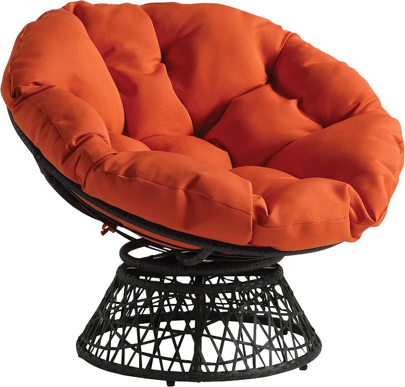 Photo 1 of  Home Furnishings Wicker Papasan Chair with 360-Degree Swivel Orange Cushion