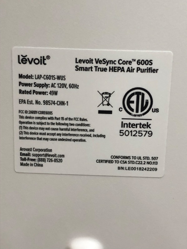 Photo 3 of LEVOIT Air Purifiers for Home Large Room, Covers up to 1588 Sq. Ft, Smart WiFi and PM2.5 Monitor, H13 True HEPA Filter Removes 99.97% of Particles, Pe
