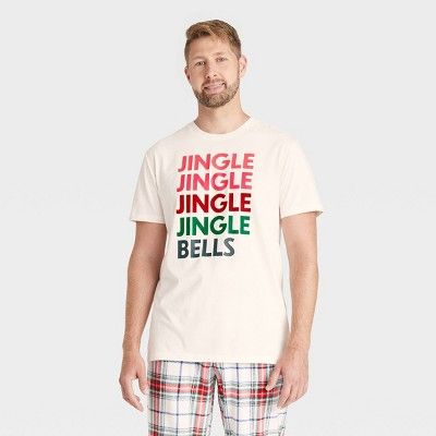 Photo 1 of Men's Plaid Jingle Bells Matching Holiday Pajama T-shirt - Wondershop™ White : Large -6 PACK 