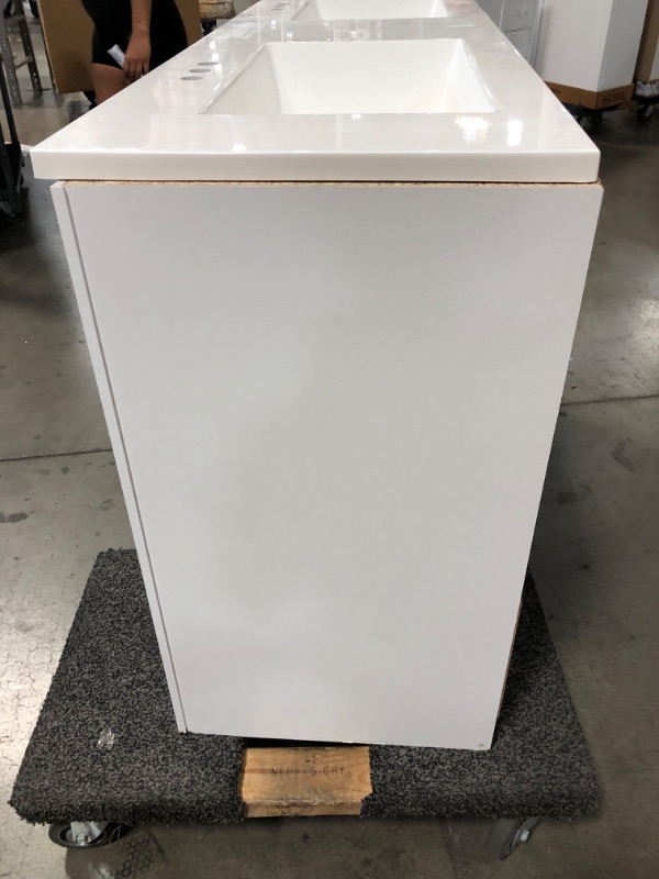 Photo 6 of *DAMAGED* Glacier Bay Candlesby 60 in. W x 19 in. D Bathroom Vanity in White with Cultured Marble Vanity Top in White with White Sink