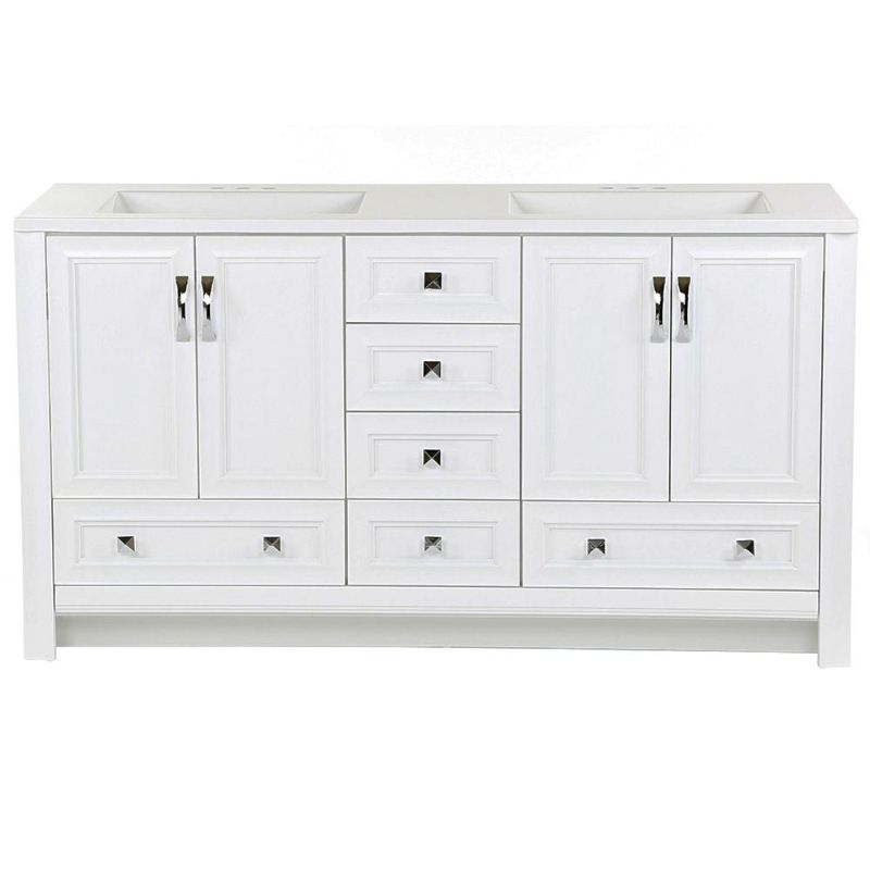 Photo 1 of *DAMAGED* Glacier Bay Candlesby 60 in. W x 19 in. D Bathroom Vanity in White with Cultured Marble Vanity Top in White with White Sink