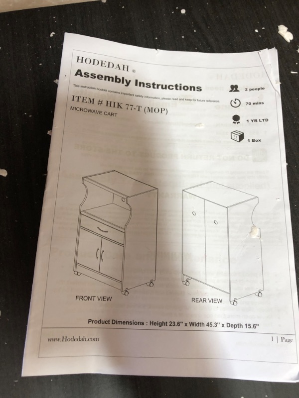 Photo 3 of *MISSING HARDWARE * Hodedah Microwave Kitchen Cart in Black-Beech
