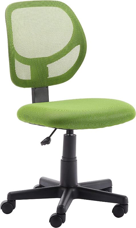 Photo 1 of Amazon Basics Low-Back, Upholstered Mesh, Adjustable, Swivel Computer Office Desk Chair, Green
