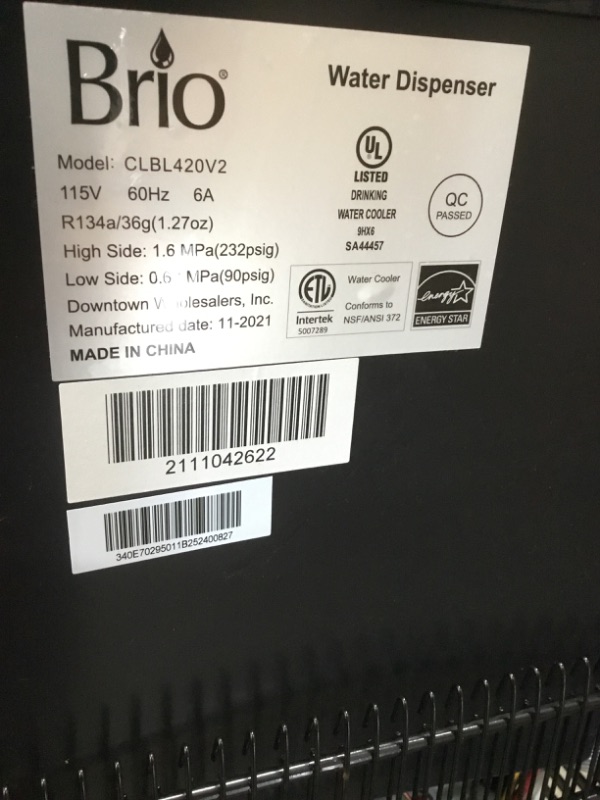 Photo 3 of 
Brio
Hot Cold and Room Temp Water Dispenser Cooler Bottom Load, Tri-Temp, Black and Brush Stainless Steel, Essential Series