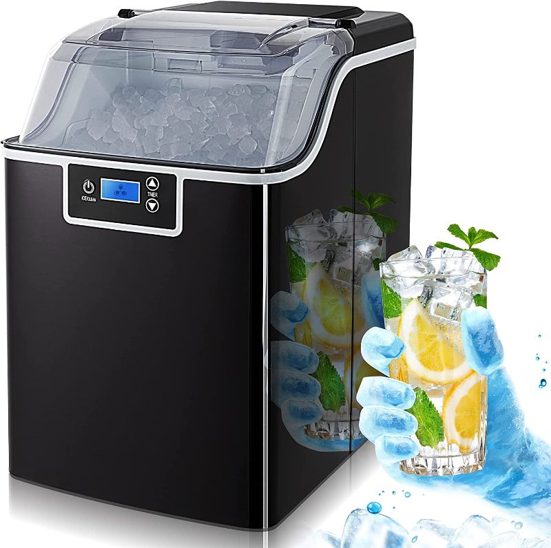 Photo 1 of ***PARTS ONLY*** Electactic Nugget Ice Maker, Countertop Ice Maker, Portable Ice Machine with Self-Cleaning, Timer, Low Noise, Large Volume Basket with Ice Scoop for Home/Office/Bar, 44Lbs/24H, Black/Transparent Lid
