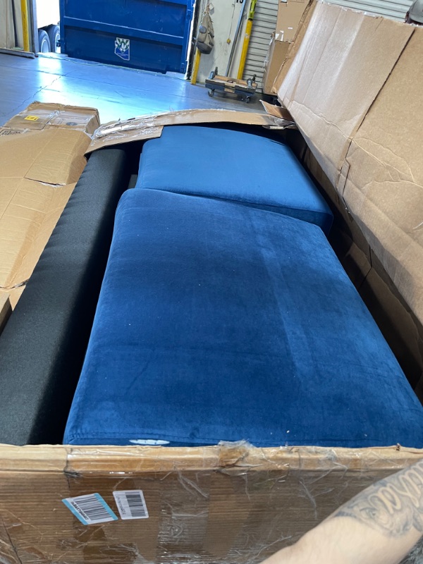 Photo 3 of ***PARTS ONLY*** Blue Velvet Fabric Sofa Couch,JULYFOX 71 inch Wide Mid Century Modern Living Room Couch 700lb Heavy Duty with 2 Throw Pillows
