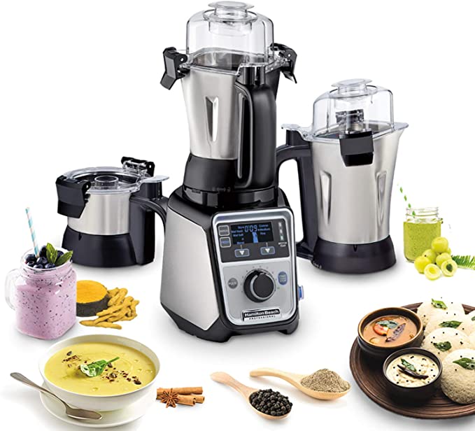 Photo 1 of Hamilton Beach Professional 4-in-1 Juicer Mixer Grinder, Commercial-Grade 1400 Watt Motor, 120V, 3 Leakproof Jars, For Wet and Dry Spices, Chutneys and Curries, Engineered in India & USA (58770)
