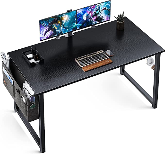 Photo 1 of ODK Computer Writing Desk 47 inch, Sturdy Home Office Table, Work Desk with A Storage Bag and Headphone Hook, Black
