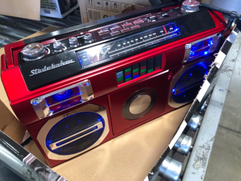 Photo 5 of Studebaker SB2145R 80's Retro Street Bluetooth Boombox with FM Radio, CD Player, LED EQ, 10 Watts RMS Power and AC/DC
