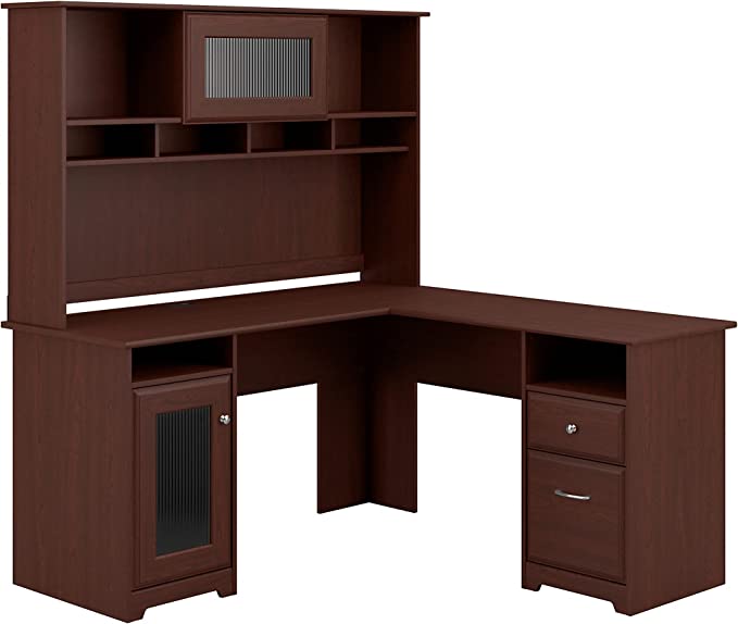 Photo 1 of INCOMPLETE-BOX2/2-MISSING BOX 1-Bush Furniture Cabot L Shaped Desk with Hutch in Harvest Cherry
