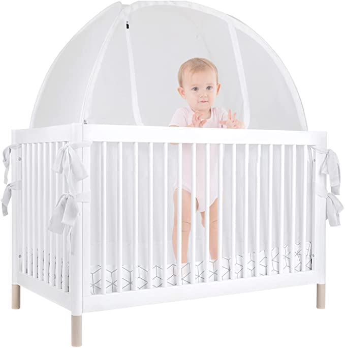 Photo 1 of Crib Tent for Mini Cribs and Pack N Play by Pro Baby Safety | Premium Mesh Prevent Toddler from Climbing Out of The Crib | Playard Popup Canopy Cover and Safety Bumper - Geometric Cubes Pattern
