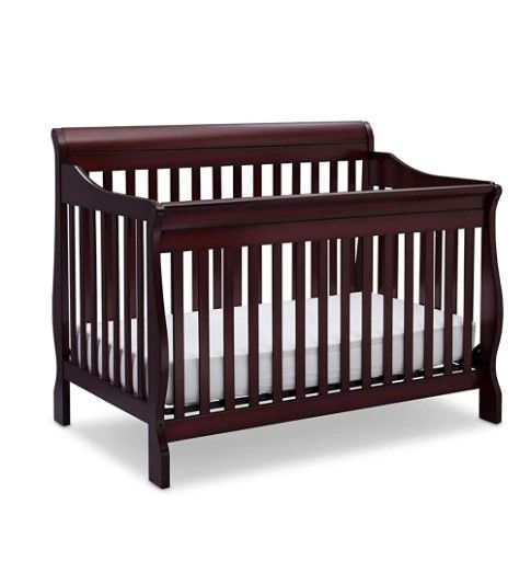 Photo 1 of *MISSING A FEW SCREWS* Delta Children Canton 4-in-1 Convertible Crib, Espresso Cherry + Serta Perfect Slumber Dual Sided Recycled Fiber Core Crib and Toddler Mattress (Bundle)
