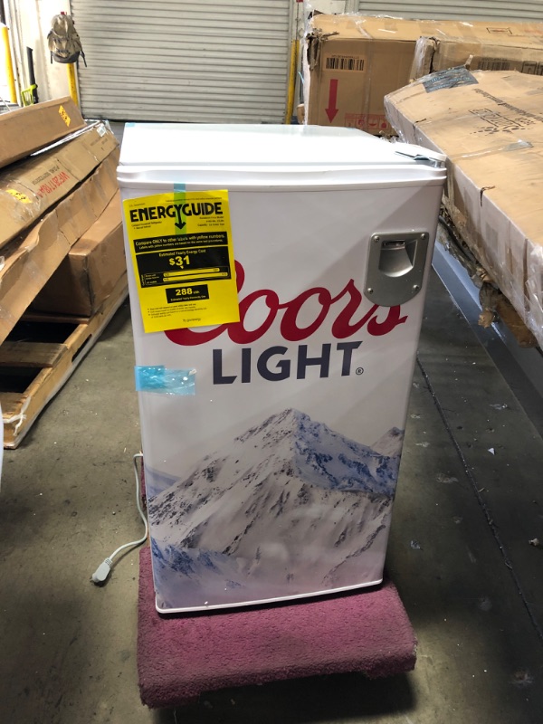 Photo 2 of Coors Light Rocky Mountain Compact Fridge with Bottle Opener, 90 L/ 95 Quart 3.2 Cubic Foot for Snacks,Beverages, Juice, Beer, Den, Dorm, Office, Games Room, or RV
