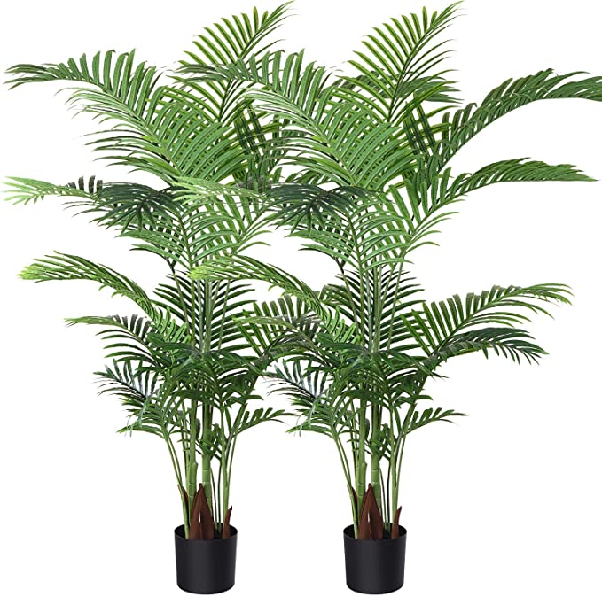 Photo 1 of Fopamtri 5ft Artificial Areca Palm Plant with 38" Artificial Snake Plant Set
