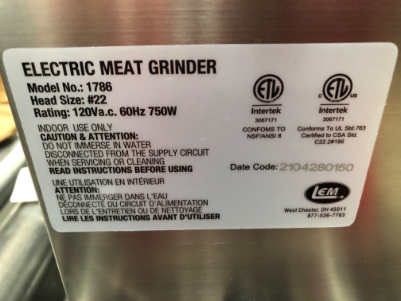 Photo 7 of LEM Products Dual Grind #22 Big Bite Meat Grinder - 1HP
