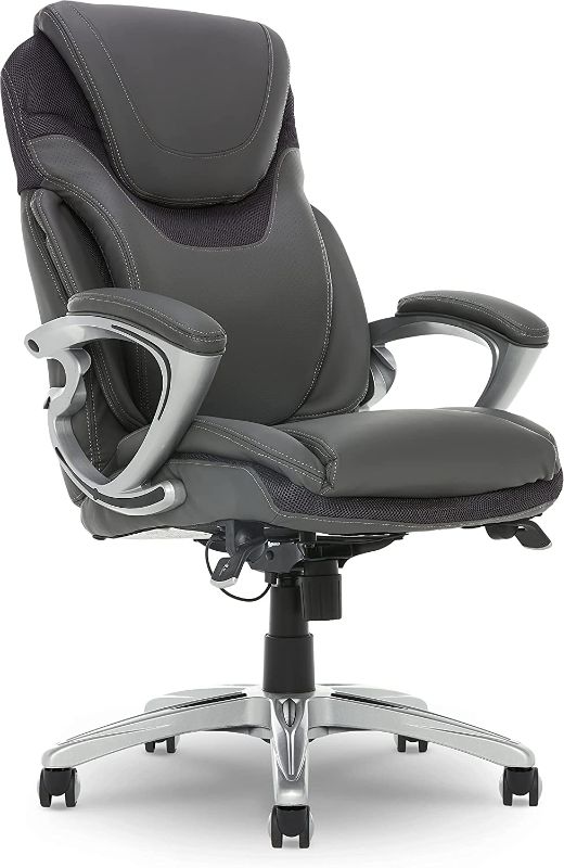 Photo 1 of Serta AIR Health and Wellness Executive Office Chair High Back Ergonomic for Lumbar Support Task Swivel, Bonded Leather, Light Gray
