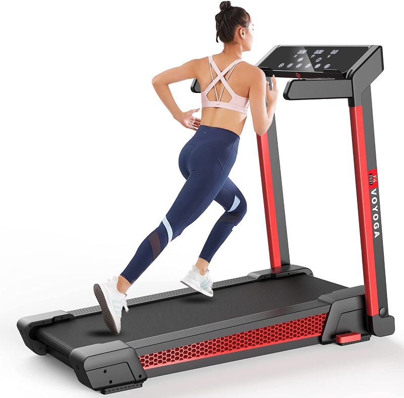 Photo 1 of Voyoga Folding Treadmill, Installation-Free Treadmill Foldable with Magnetic Levitation Shock Absorption, Bluetooth Speaker, APP Control, LED Display, Tracking Pulse, Walking Jogging for Home Office
