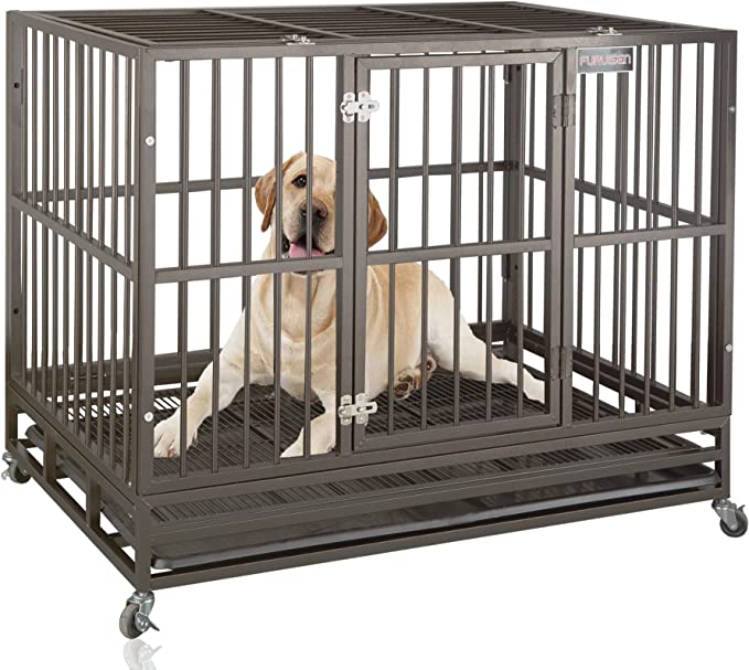 Photo 1 of 37 Inch Indestructible Dog Crate Heavy Duty Dog Kennel Steel Dog Cage with Wheels, Escape Proof Dog Kennel and Crate for Large Dogs, Extra Large Dog Crates Indoor with Sturdy Lock & Removable Tray
