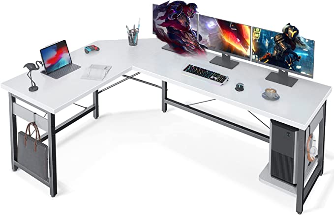 Photo 1 of Coleshome 66" L Shaped Gaming Desk, Corner Computer Desk, Sturdy Home Office Computer Table, Writing Desk, Larger Gaming Desk Workstation, White
