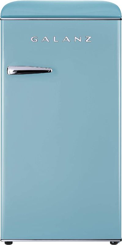 Photo 1 of Galanz GLR33MBER10 Retro Compact Refrigerator, Single Door Fridge, Adjustable Mechanical Thermostat with Chiller, Blue, 3.3 Cu Ft
