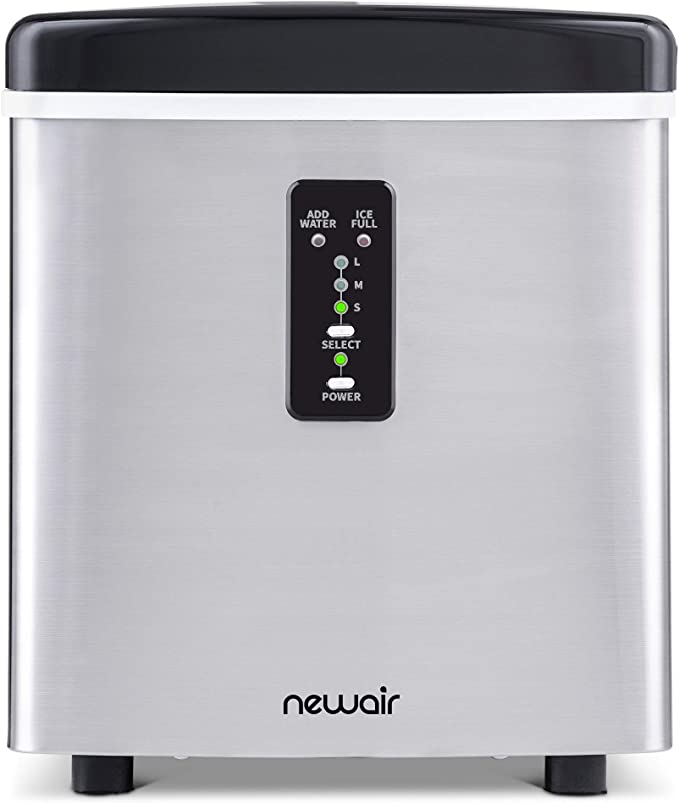 Photo 1 of NewAir, AI-100SS, Countertop Sized Small Ice Maker, Makes 3 Sizes of Bullet Shaped Ice, 28 Pound Capacity, Stainless Steel 