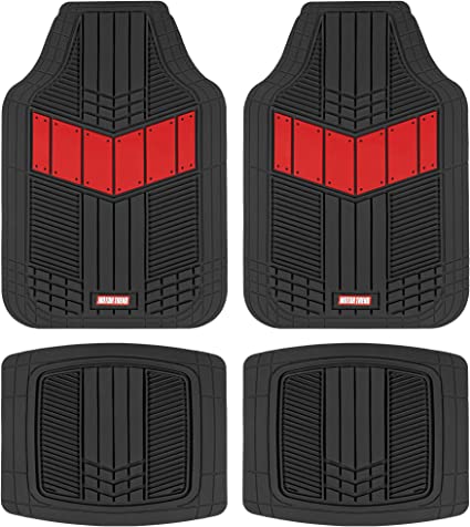 Photo 1 of Motor Trend DualFlex Two-Tone Sport Design All-Weather Rubber Floor Mats for Car, Truck, Van & SUV - Waterproof Front & Rear Liners with Drainage Channels, Red
