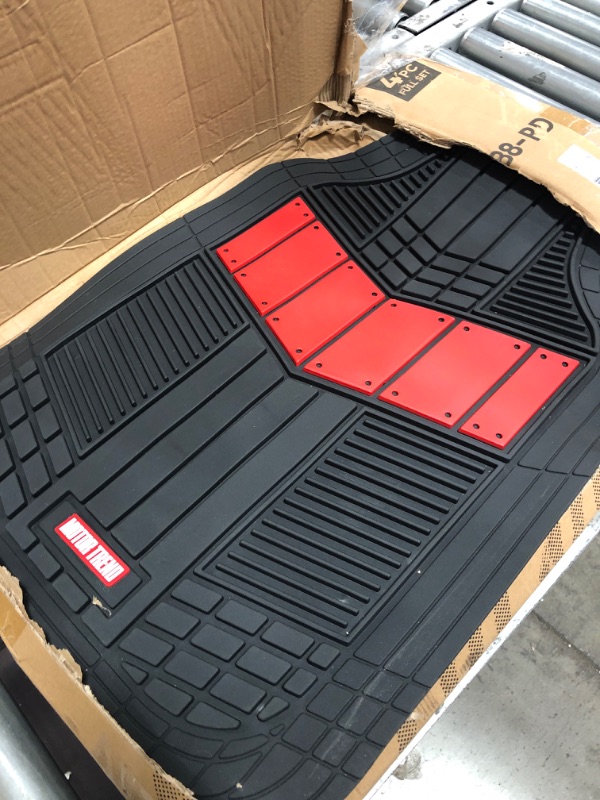 Photo 2 of Motor Trend DualFlex Two-Tone Sport Design All-Weather Rubber Floor Mats for Car, Truck, Van & SUV - Waterproof Front & Rear Liners with Drainage Channels, Red
