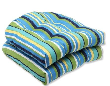 Photo 1 of **SIMIALR TO STOCK PHOTO DIFFERENT COLORS*- Set of 2 Blue and Green Striped Outdoor Patio Wicker Chair Cushions 19"
