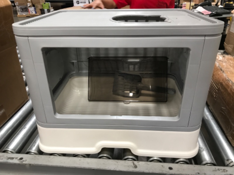 Photo 2 of 15" X 19" Grey & White Litter box with paw sides and cat shape top 