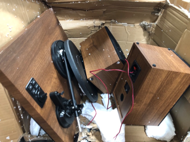 Photo 1 of *DAMAGED* 1 BY ONE Bluetooth Turntable HiFi System with 36 Watt Bookshelf Speakers, Patend Designed Vinyl Record Player with Magnetic Cartridge, Bluetooth Playback and Auto Off

