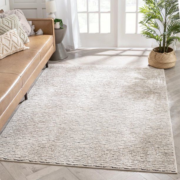 Photo 1 of *DIRTY* Well Woven Malaga Mateo Geometric Coastal Lines Beige 3'11" x 5'3" High-Low Area Rug
