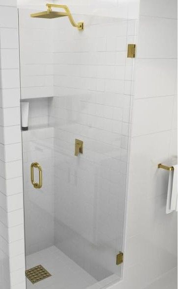 Photo 1 of *HARDWARE ONLY**- 24.75 in. W x 78 in. H Pivot/Hinged Frameless Shower Door in Satin Brass - Door Only - Width Adj 25.125 - 25.525- *HARDWARE ONLY**- 
