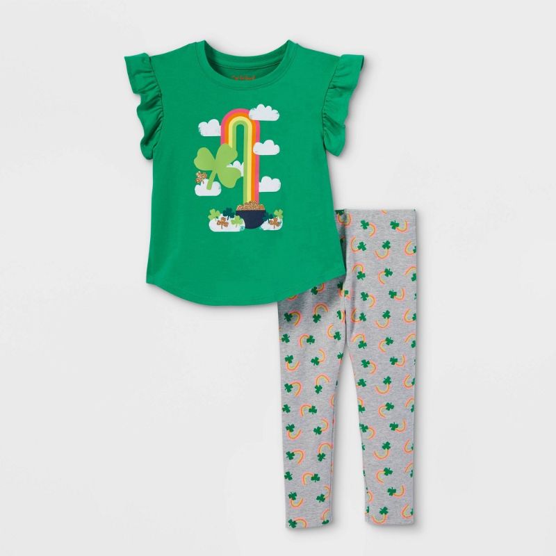 Photo 1 of 12PK OF- Toddler Girls' Shamrock Rainbow Short Sleeve Top and Leggings Set - Cat & Jack™- SIZE: 2T
