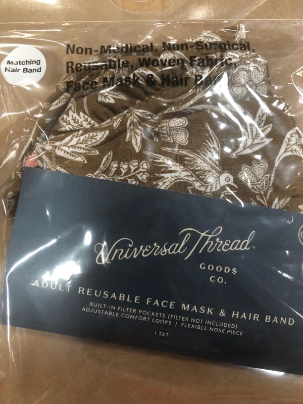 Photo 4 of *** WHOLE CASE OF 48**
Women's Ruffle Trim Floral Print Face Mask + Hair Twister - Universal Thread™ Brown One Size