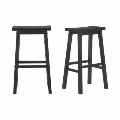 Photo 1 of (CRACKED LEG) StyleWell Dark Charcoal Wood Saddle Backless Bar Stool (Set of 2) (16.33 in. W X 29 in. H)
