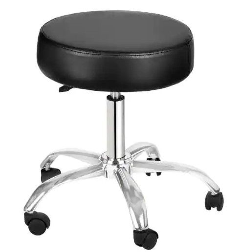 Photo 1 of (MISSING HARDWARE) AdirMed 23 in. Width Standard Chrome/Black Faux Leather Office Stool with Adjustable Height