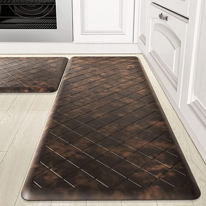 Photo 1 of (TORN END) Kitsure Kitchen Mats for Cushioned Anti-Fatigue Use 2 PCS, 0.47 Inches Thick Anti-Slip Kitchen Rugs,Easy-to-Clean and Comfortable Standing Desk Mats for Offices, Sinks, 17.3"×30"+17.3"×47", Brown
