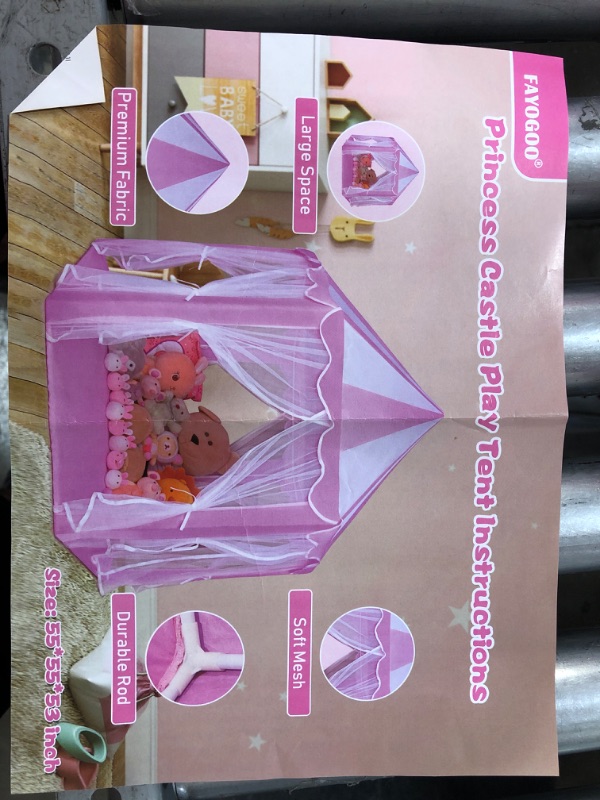 Photo 2 of (STOCK PIC INACCURATELY REFLECTS ACTUAL PRODUCT) fayogoo princess tent for kids fg-170-pink and white