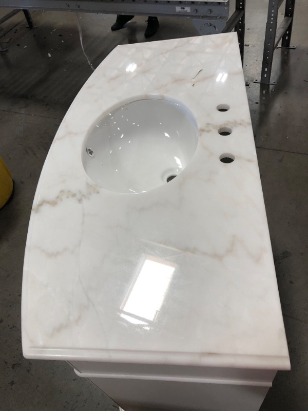Photo 12 of (MISSING ITEMS; CRACKED MARBLE & DAMAGED BASE) Home Decorators Collection Hampton Harbor 45 in. W x 22 in. D Bath Vanity in White with Natural Marble Vanity Top in White Natural