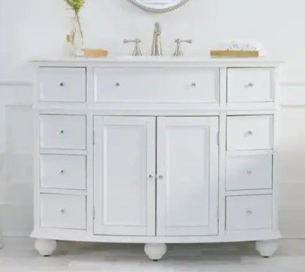 Photo 1 of (MISSING ITEMS; CRACKED MARBLE & DAMAGED BASE) Home Decorators Collection Hampton Harbor 45 in. W x 22 in. D Bath Vanity in White with Natural Marble Vanity Top in White Natural