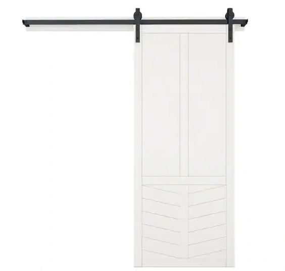 Photo 1 of (SCRATCHED; DENTED; COSMETIC DAMAGES)  VeryCustom 36 in. x 84 in. The Robinhood Bright White Wood Sliding Barn Door with Hardware Kit